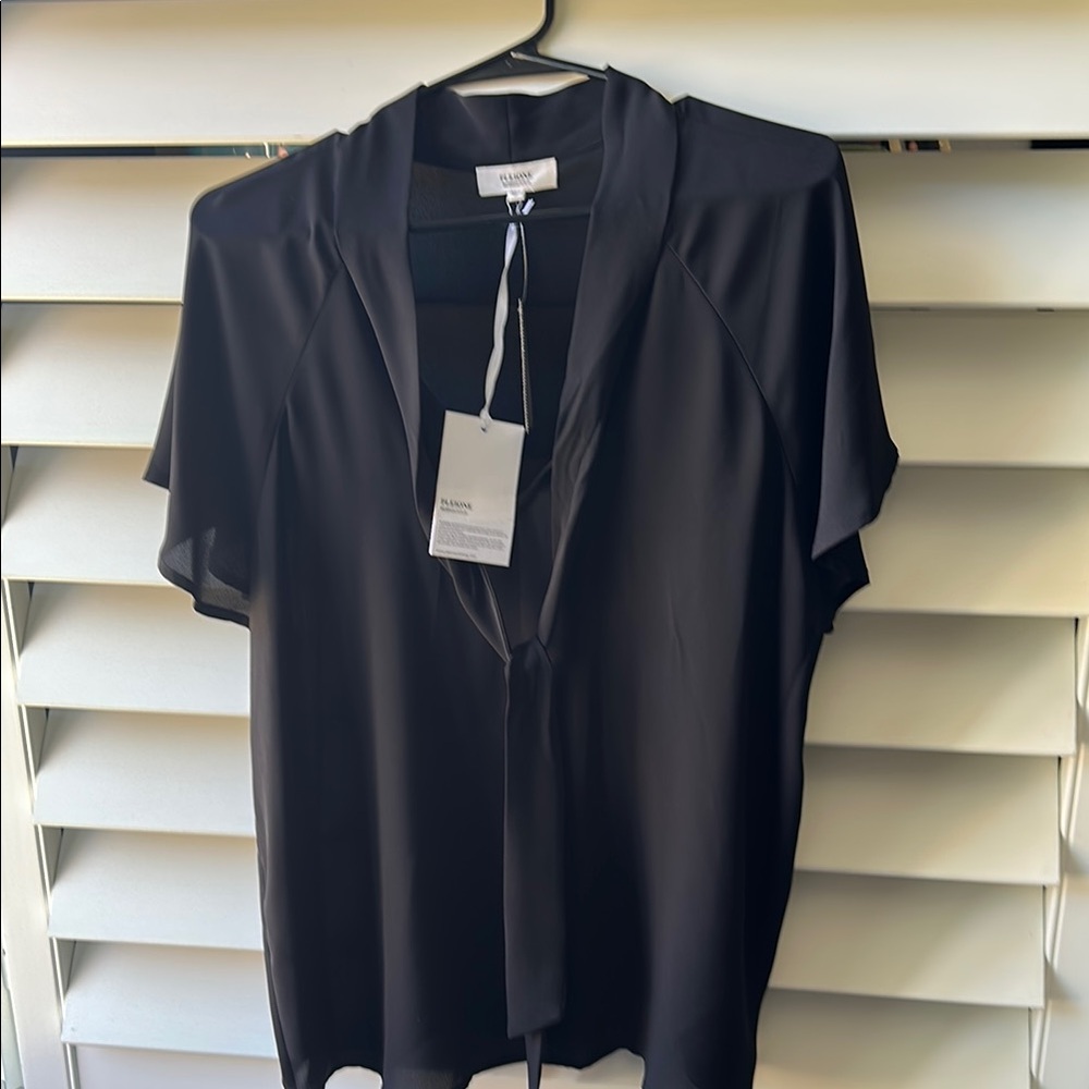 Pleione Black Short Sleeve Tie Front Blouse